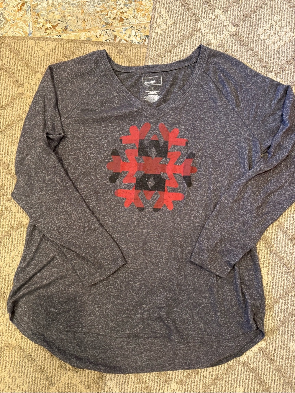 Sonoma Charcoal Gray V-Neck Long Sleeve Tee with Red Graphic